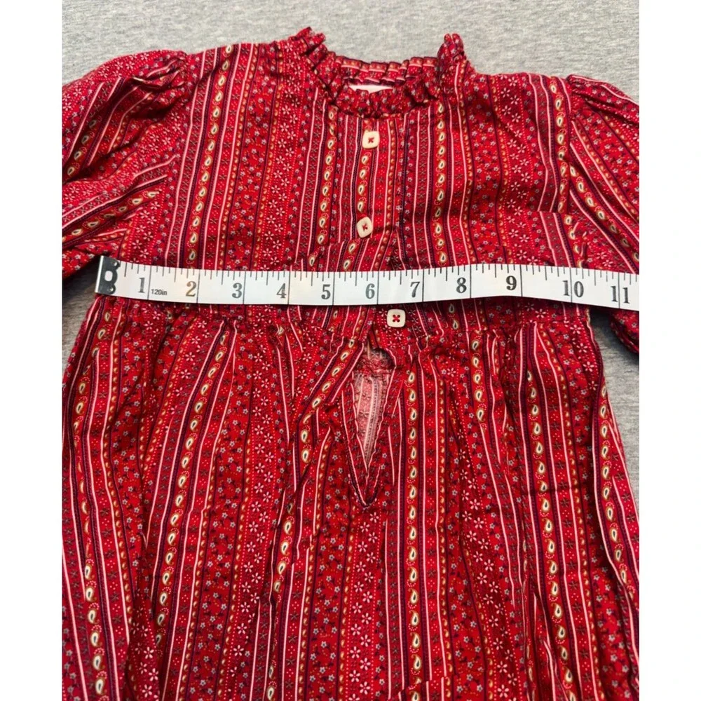 Vintage 1980s Heather Holloway Girls Prairie Dress Red Calico Floral Size 4/5
